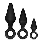 Blush Novelties Anal Adventures Platinum Loop Butt Plug Kit 3 Sizes Black Butt Plugs
